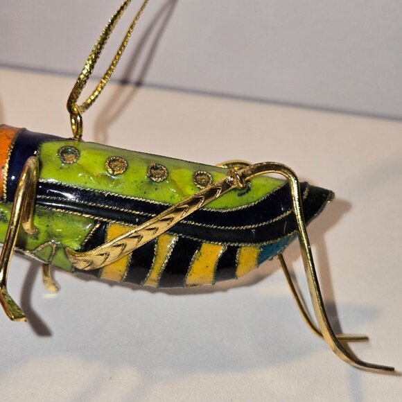 Handcrafted Cloisonne Grasshopper Ornament With Gold-Toned Metal Legs & Vibrant - Picture 5 of 6